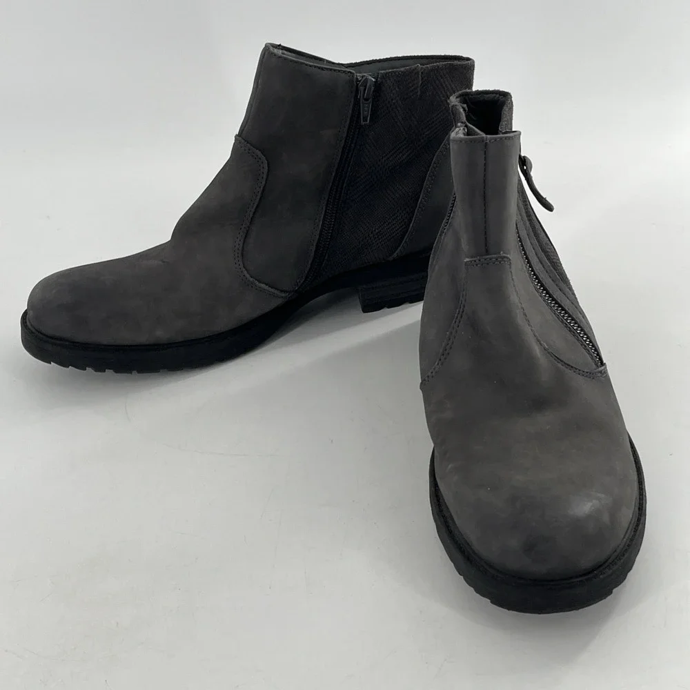 Earth Womens Leather Ankle Boots Gray Plaid Tweed Block Heel Zip 11 B‎ Jordan